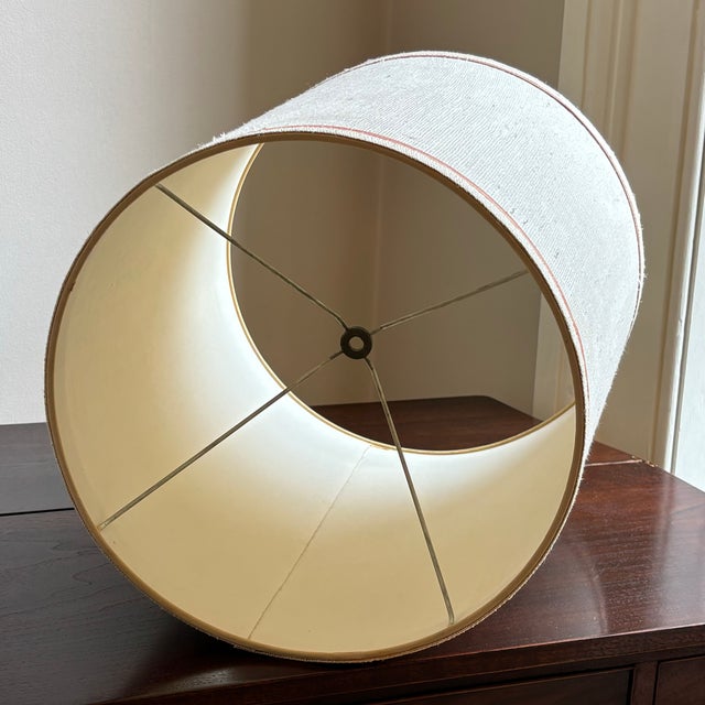 Large Mid-20th Century Drum Shade W/ Peach & Salmon Decorative Trim For Sale - Image 10 of 16