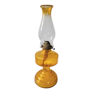 Vintage Amber Glass Kerosene Oil Lamp With P&a Eagle Burner and Chimney