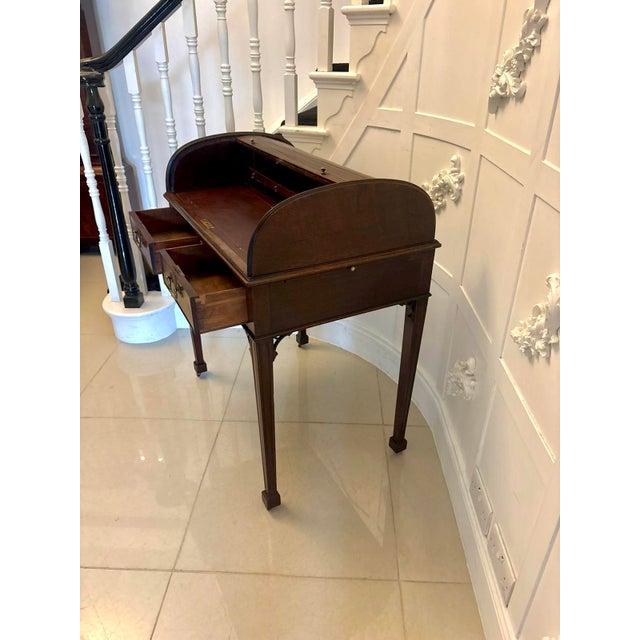 Antique Georgian Mahogany Tambour Top Cylinder Desk with Pull-Out Writing Slides, 1800s For Sale - Image 11 of 17