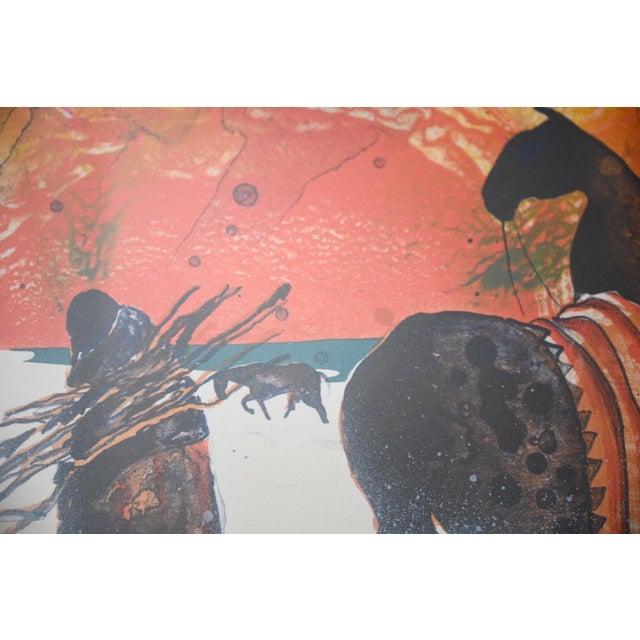 Abstract 1980 Earl Biss "The Wood Gatherers" Signed Serigraph 66/100, Crow Winter Camp Scene For Sale - Image 3 of 7
