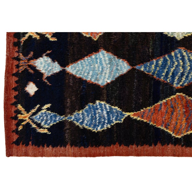 Modern Moroccan Style Hand-Knotted Wool Area Rug With Geometric Diamond Motif For Sale - Image 9 of 12