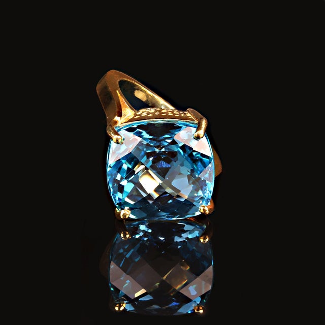 Traditional AJD Swiss Blue Topaz Antique Cushion Cut in Gold Over Sterling Ring Size 8 For Sale - Image 3 of 5