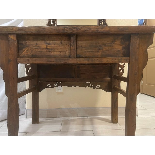 Antique Chinese Carved Console With a Drawer Elmwood For Sale In Los Angeles - Image 6 of 10