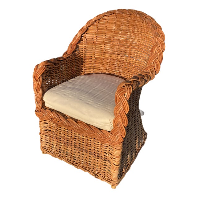 Bielecky Brothers Natural Rattan Jumbo Braid Barrel Chair For Sale