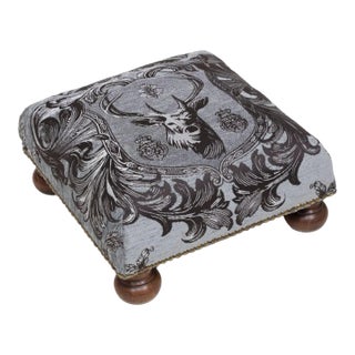 00 Regal Stag Motif Silver Tapestry Footstool For Sale