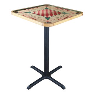 Vintage Carrom Crokinole Chess Checkers Game Board Pedestal Table 42" For Sale