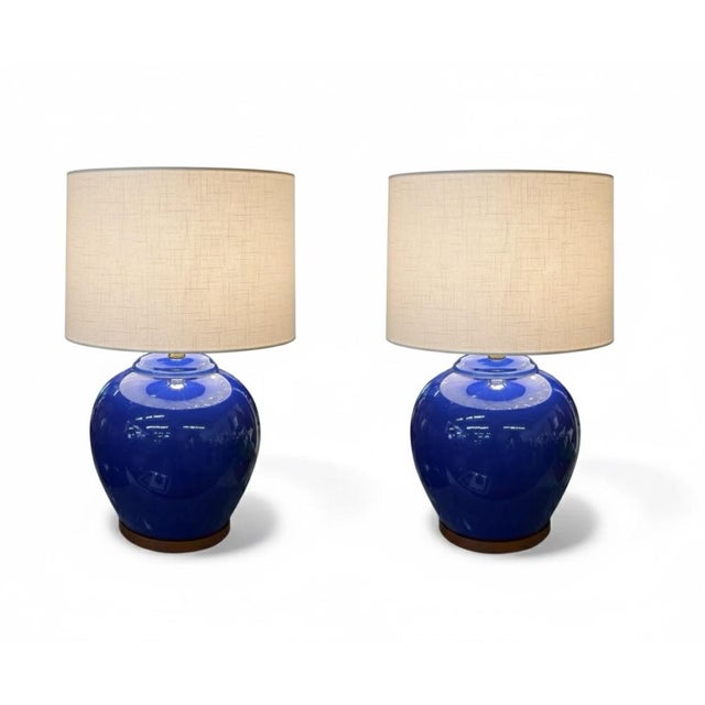 Ceramic Pair of Cobalt Glazed Ceramic Table Lamps For Sale - Image 7 of 12