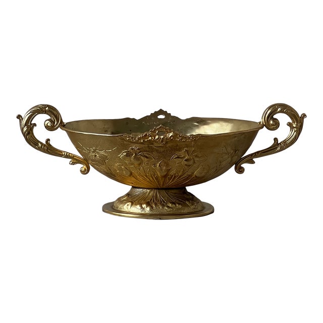 Mid 20th Century Large Italian Gold Gilt Bronze Handled Bowl For Sale