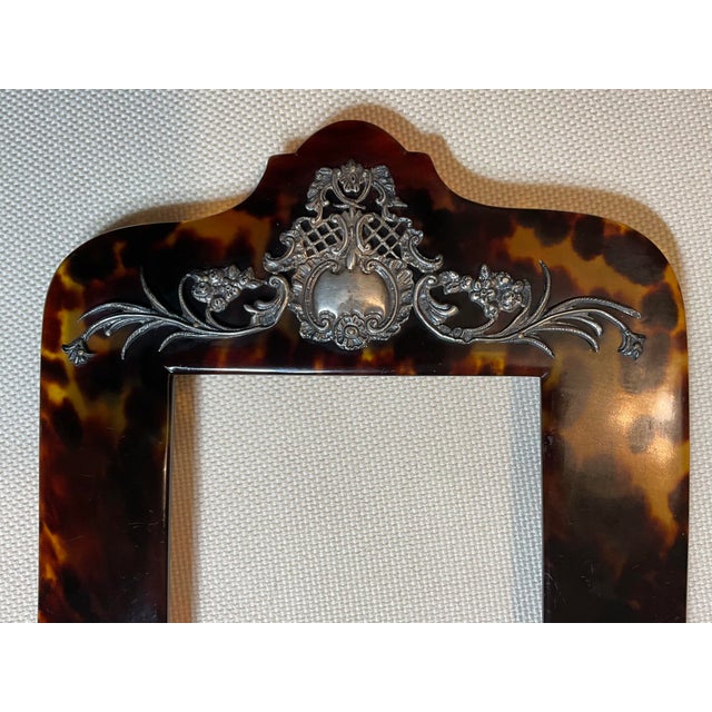 Victorian Exquisite Antique Victorian Faux Tortoiseshell & Sterling Silver Picture Frame For Sale - Image 3 of 12