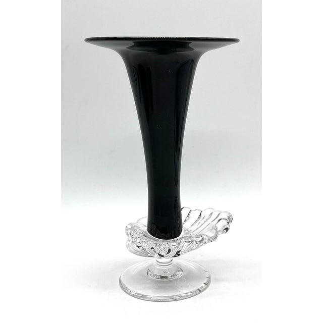 Vintage Glossy Black Glass Vase with Ornamentally Relief-Patterned Base, 1920s For Sale - Image 13 of 13