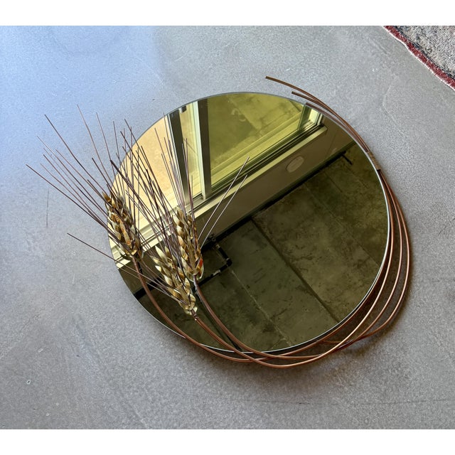 Mid-Century Modern Vintage Curtis Jere Wheat Sheaf Large Wall Mirror Metal Sculpture Regency For Sale - Image 3 of 16