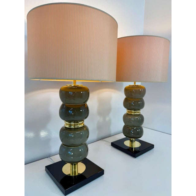 2000 - 2009 Art Deco Italian Grey Murano Glass Table Lamps, 2000s, Set of 2 For Sale - Image 5 of 15