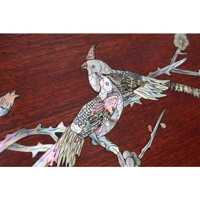 Asian Rosewood Secretary Desk With Mother-of-Pearl Inlay, Bird & Blossom Motif, Slant Front Writing Desk For Sale - Image 14 of 18