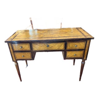 Neoclassical Mixed Wood Marquetry Italian Antique Writing Desk For Sale