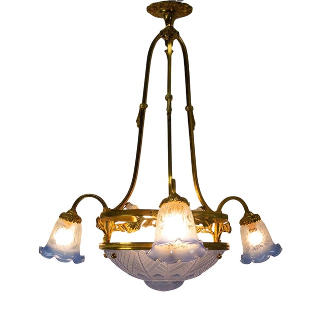 French Art Deco Glass Chandelier, 1920s For Sale