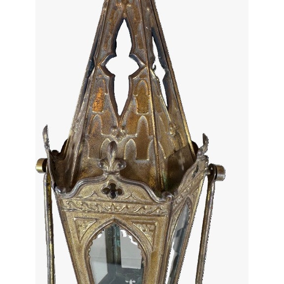 Metal Antique Gothic Revival Ecclesiastical Lantern For Sale - Image 7 of 10