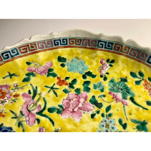 Circa 1930s Chinese Republic Era Famille Jaune Footed Dish Qianlong Mark For Sale - Image 4 of 12