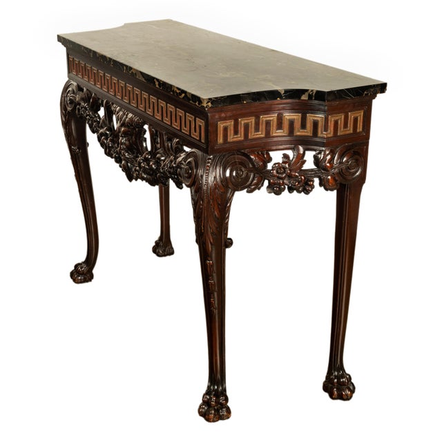 Traditional Antique English Georgian Carved Mahogany Portoro Marble Console Side Table 1820 For Sale - Image 3 of 12
