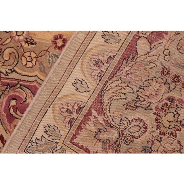 Taupe Art Nouveau 1990's Pak-Persian Taupe/Pink Wool Rug - 6'1'' X 9'2'' For Sale - Image 8 of 9
