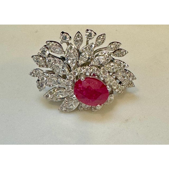 2010s 2 Carat Natural Oval Ruby and 2.5 Carat Diamond 18 Karat White Gold Ring S 5.75 For Sale - Image 5 of 18