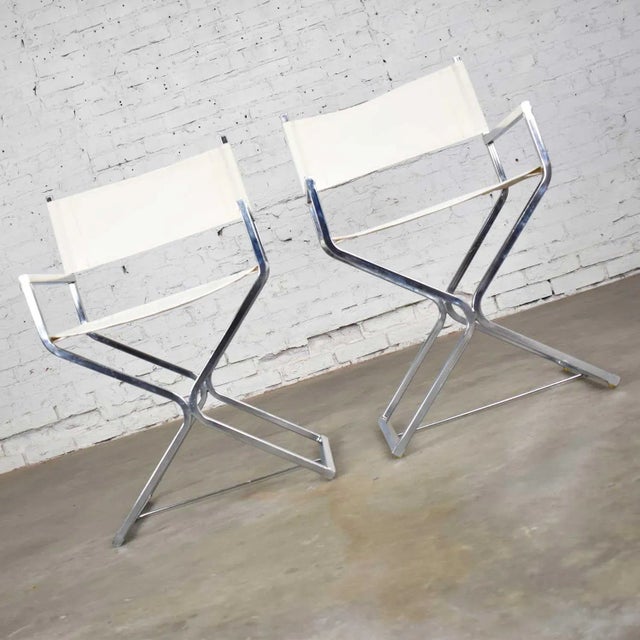 Mid 20th Century Mid-Century Modern Campaign Style Directors Chairs White & Chrome Attributed Robert Kjer Jakobsen for Virtue Brothers For Sale - Image 5 of 12