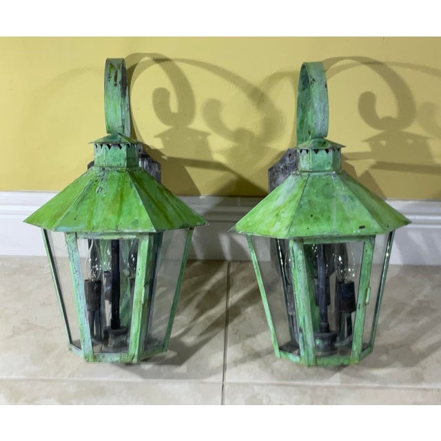 Pair of Vintage Solid Brass Wall Lantern For Sale - Image 9 of 12
