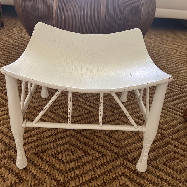 Early 20th Century Egyptian Revival Distressed White Painted Thebes Stool For Sale In New York - Image 6 of 6