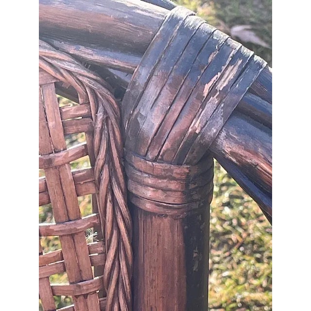 1970s Vintage Barley Twist Ebonized Rattan and Wicker Seat and Back Armchairs - Set of 2 For Sale - Image 9 of 12