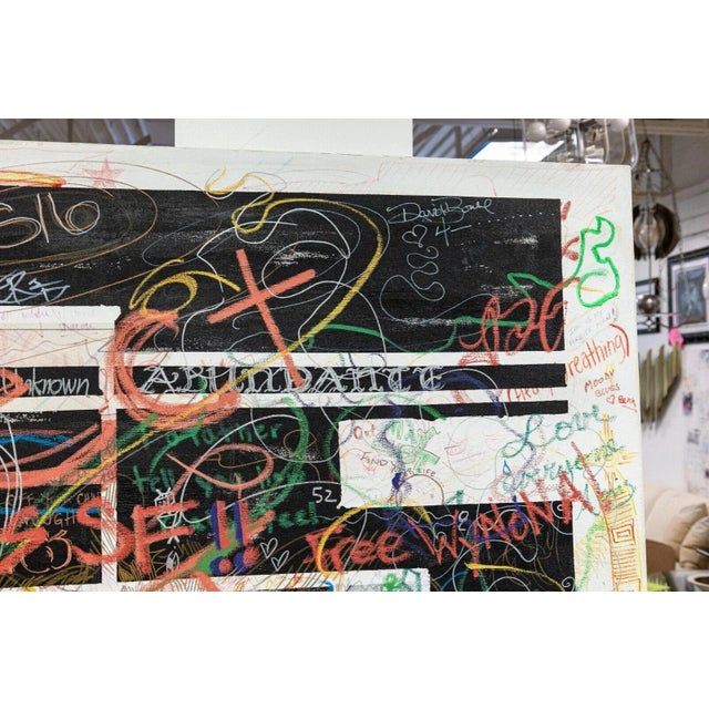 Textile San Francisco CA Artist Collective Signed Mixed-Media Painting on Linen 2000s For Sale - Image 7 of 11