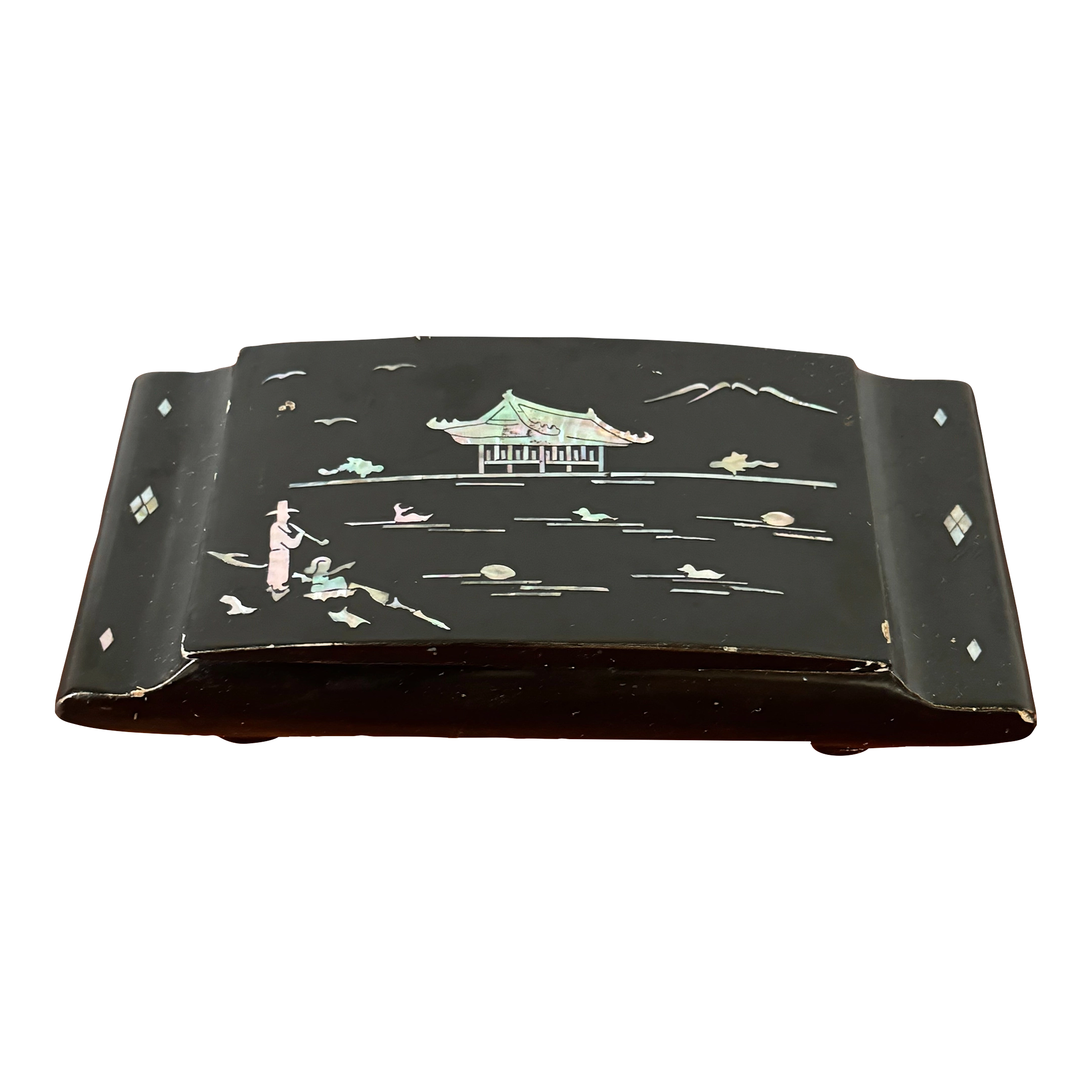 cigarette box ashtray Vintage Japanese Lacquer Cigarette Box & Brass Ashtray – Black Lacquered  Wood With Abalone Mother of Pearl Inlay
