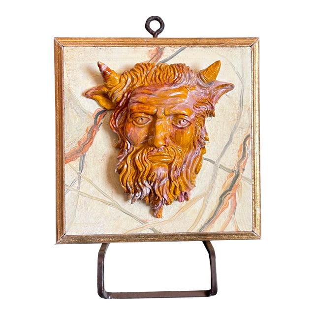 Grand Tour Style Hand Carved Faux Marble Painted Bust of Acheloos the God of Lezoux Paperweight Plaque For Sale