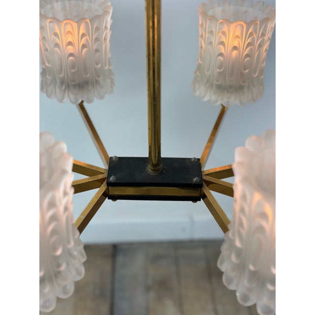 Metal Vintage Glass and Metal Chandelier, 1960s For Sale - Image 7 of 12