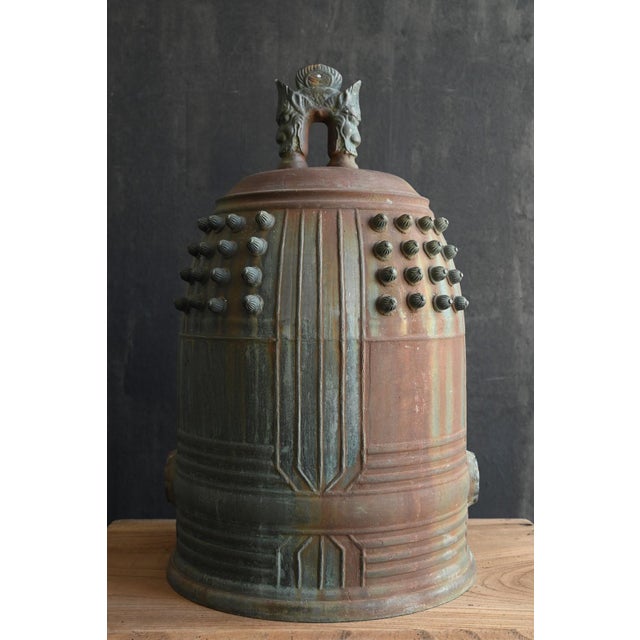 Antique Japanese Bronze Temple-Style Bell / Taisho-Showa / Hanging Bell, Patina For Sale - Image 10 of 18