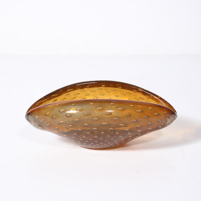 Mid-Century Hand-Blown Murano Amber Bullicante Glass Dish W/ 24kt Gold Flecks For Sale - Image 11 of 14