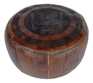 Vintage Brown Tooled Saddle Leather Peruvian Ottoman Hassock