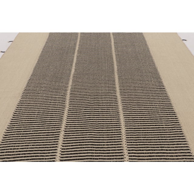 Rug & Kilim’s Contemporary Kilim, Beige with Black Textural Stripes For Sale - Image 4 of 10