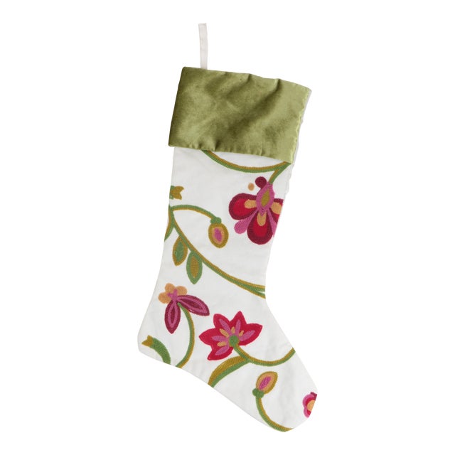 Floral Crewel Embroidered Christmas Stocking Chairish