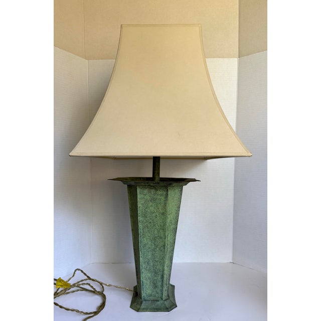 Verdigris Vintage Verdigris Metal Table Lamp With Faceted Base & Tapered Shade For Sale - Image 8 of 12