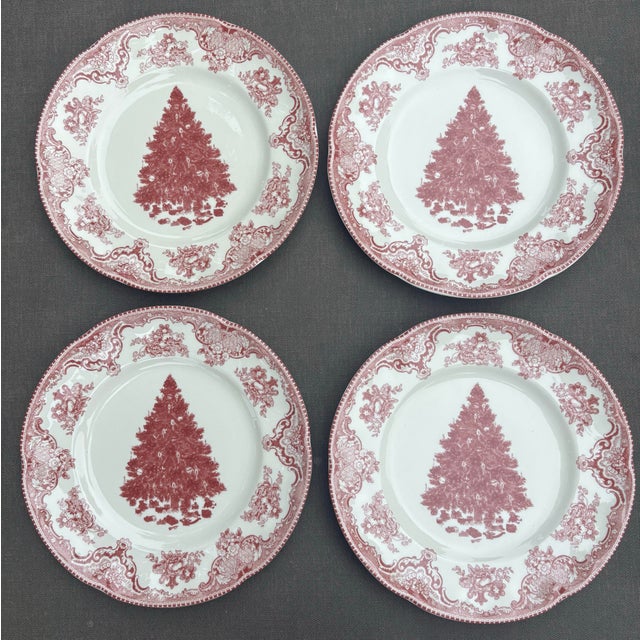 Johnson Brothers Old Britain Castles Pink Christmas Tree Dinnerware Set – 4 Dinner Plates, 4 Salad Plates & 4 Mugs – Made in England - 12 Pieces For Sale In Louisville - Image 6 of 12