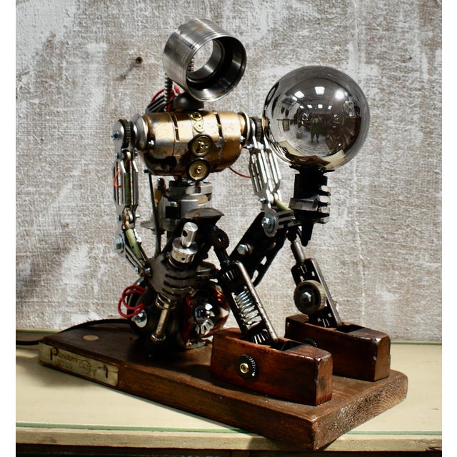 Vintage Custom Steampunk Robot Lamp by Simon Smith, 1950 For Sale - Image 9 of 9