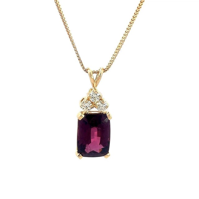 Late 20th Century Tourmaline Diamond Gold Pendant 14k Yellow Chevron Link Chain 10carat For Sale - Image 5 of 8