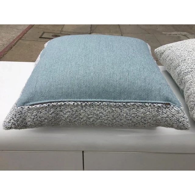 Textile Custom White and Blue Boucle Pillows - A Pair For Sale - Image 7 of 9