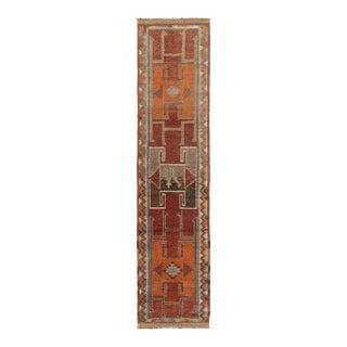 Vintage Turkish Tribal Runner in Red, Orange, and Beige-Brown Geometric Patterns For Sale
