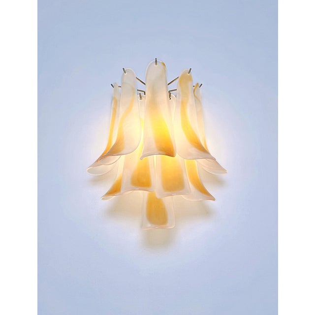 Vintage Italian Murano Wall Lights with 10 Acid-Etched Amber Glass Petals, 1990s, Set of 2 For Sale - Image 10 of 17