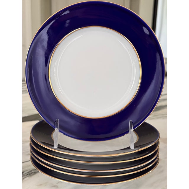 Late 20th Century Lomonosov Cobalt Blue & Gold Rim Salad / Dessert Plates - Set of 6 For Sale - Image 12 of 12