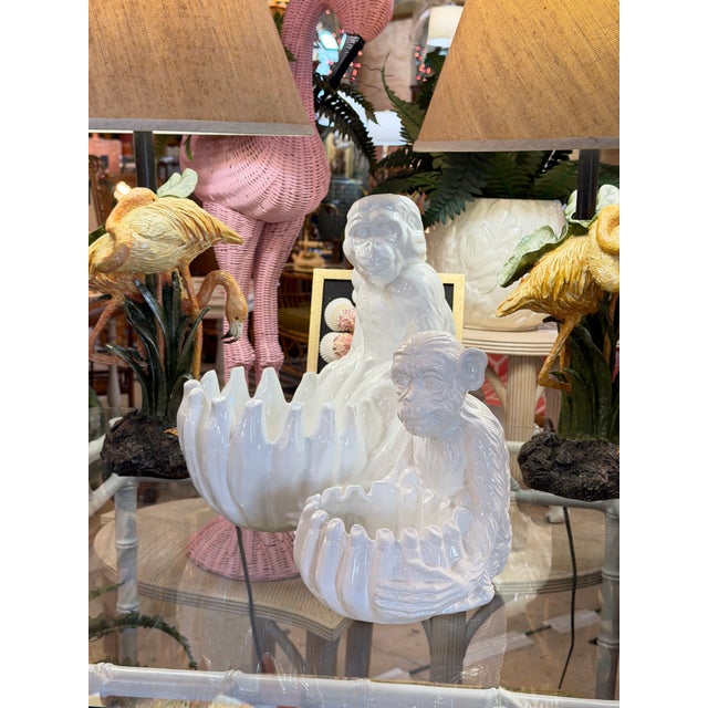 Vintage Italian Regency White Glazed Monkey Sculptural Ceramic Cachepot For Sale - Image 12 of 12