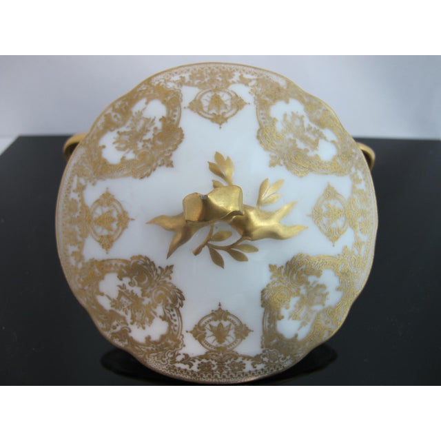 Limoges, France Haviland Limoges Gold Insect Rococo Style Scroll Bouillon Soup Cup With Lid For Sale - Image 4 of 11