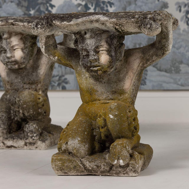 Italian Italian Concrete Forest Faun Garden Stools, C. 1920 - Set of 4 For Sale - Image 3 of 12