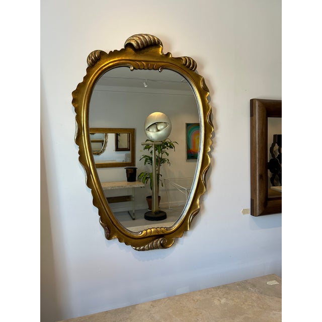 1950s Vintage Gilt and Silvered Wood Wall Mirror For Sale - Image 5 of 10