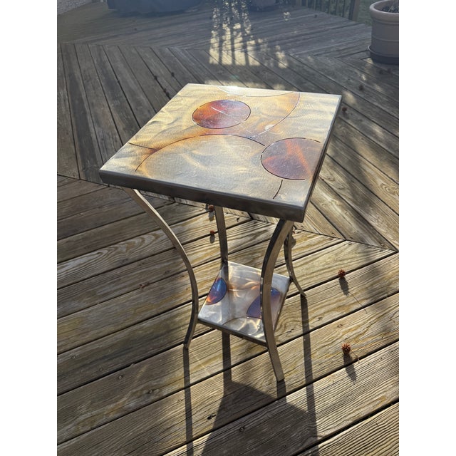Vintage Artist Signed Frank Seckler Hand Crafted Fine Art Metal End Table For Sale - Image 9 of 17